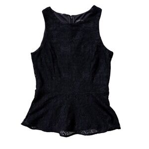 White House Black Market Whimsigoth Lace Peplum Tank Top Sleeveless Black Size 0
